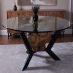 طاولة طعام من الخشب الطبيعي والمعدن DT0006