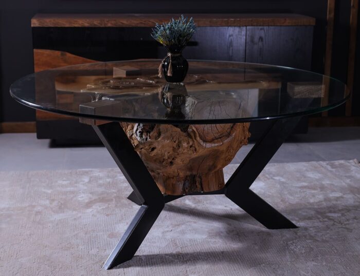 ⁦طاولة طعام من الخشب الطبيعي والمعدن DT0006⁩ - الصورة ⁦4⁩